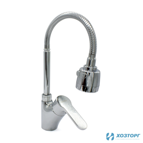 Смеситель  д/кухни DORON DС 2824-N, шаровый, хром, излив гибкий гофрированный, п/г (1/10)