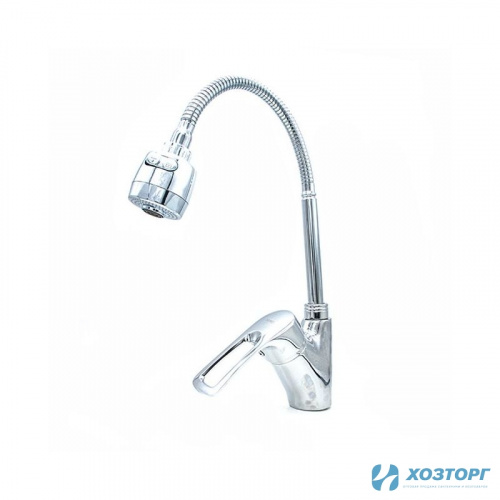 Смеситель  д/кухни DORON DС 2821-N, шаровый, хром, излив гибкий гофрированный,  п/г (1/10)